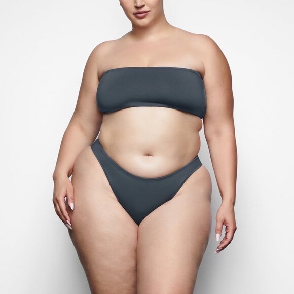 SKIMS Shaping Swim Set Bandeau Top +‎ Dipped Bikini Bottom Gunmetal 3X - Picture 2 of 13